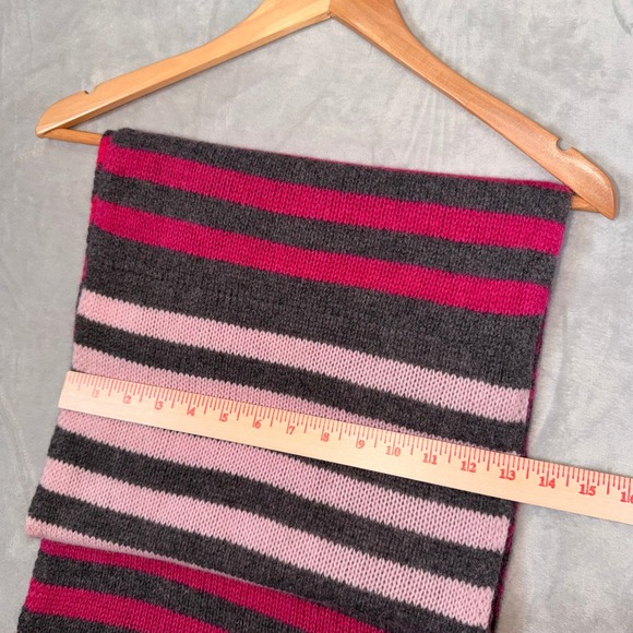 W HALOGEN 100 % Cashmere Infiniti Scarf Women'sStriped Pink and Gray Luxury - Picture 6 of 7